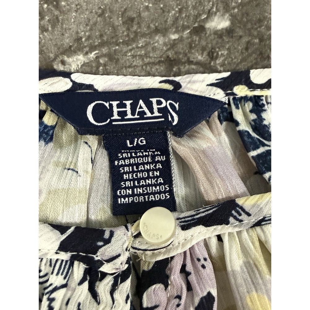 Chaps Womens Tunic Floral Top Keyhole Multi-Color Bell Sleeve Peasant Flowy L - Picture 9 of 14